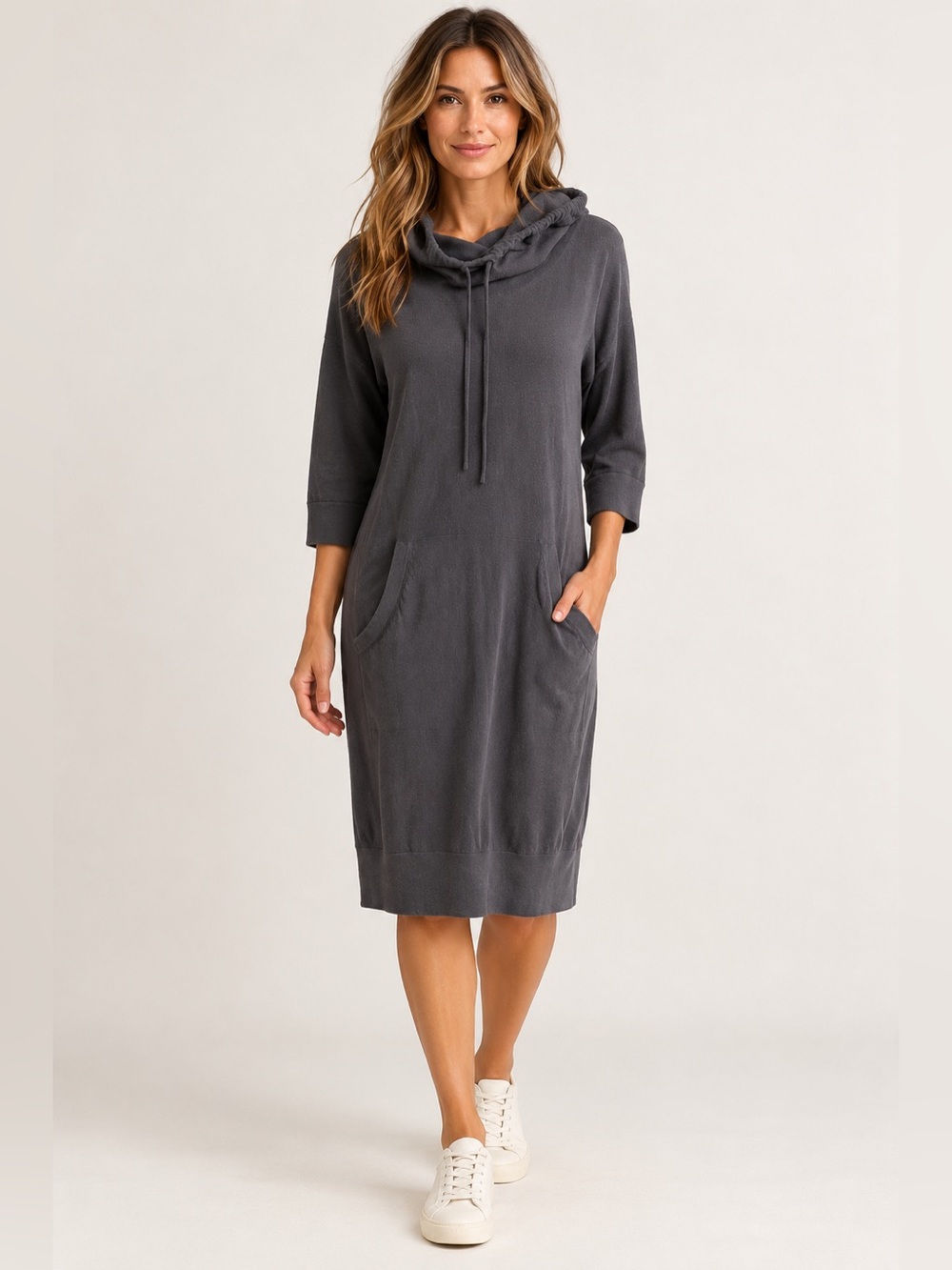 Vince Charcoal Gray Cowl Neck Cotton Sweater Dress Size S
